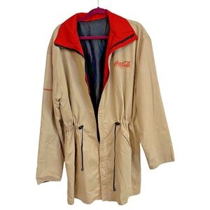 Coca Cola Trench Coat Mens‎ XL KOF Venezuela Coke Tan long Khaki Vintage